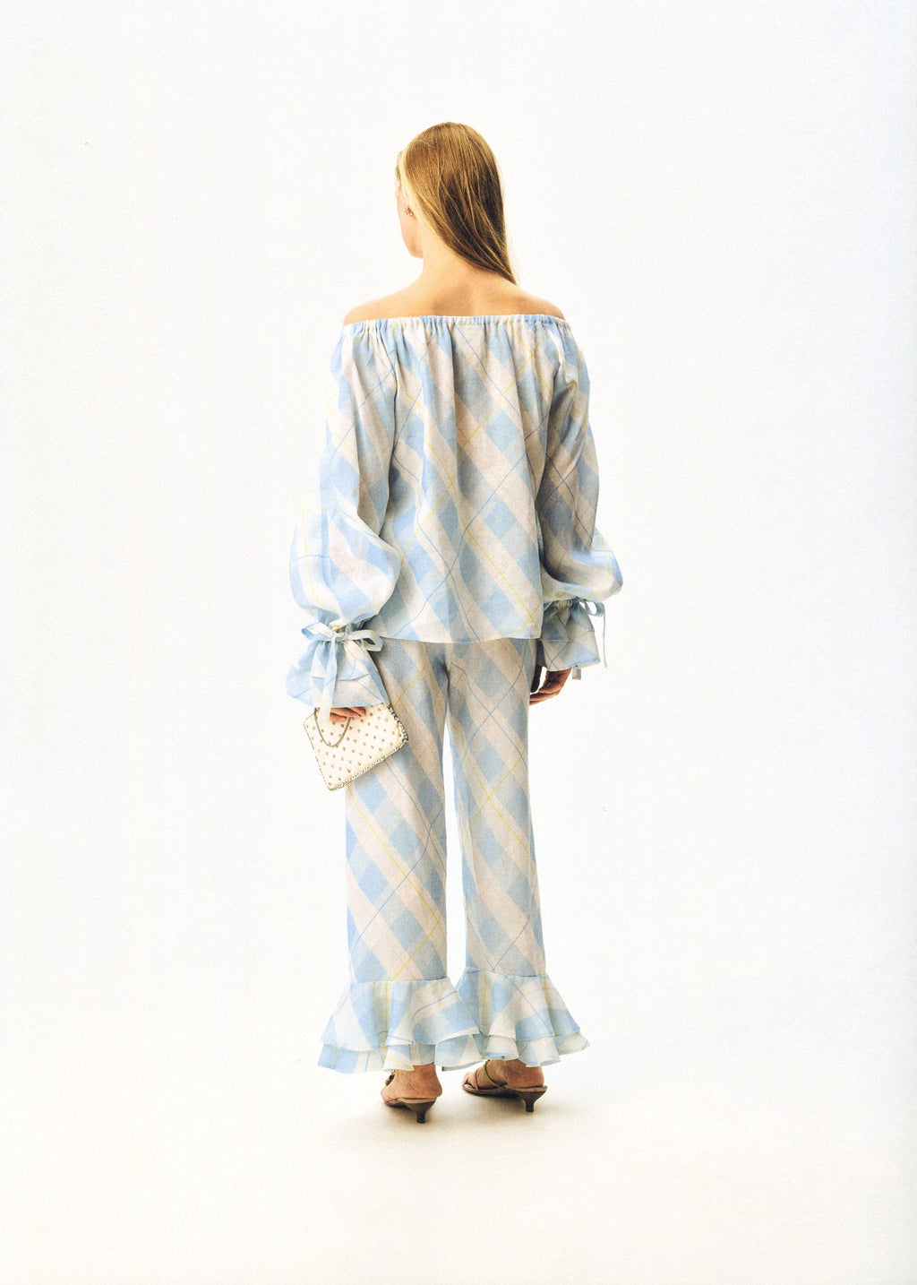 Cha-Cha Lounge Blouse in Blue Plaid