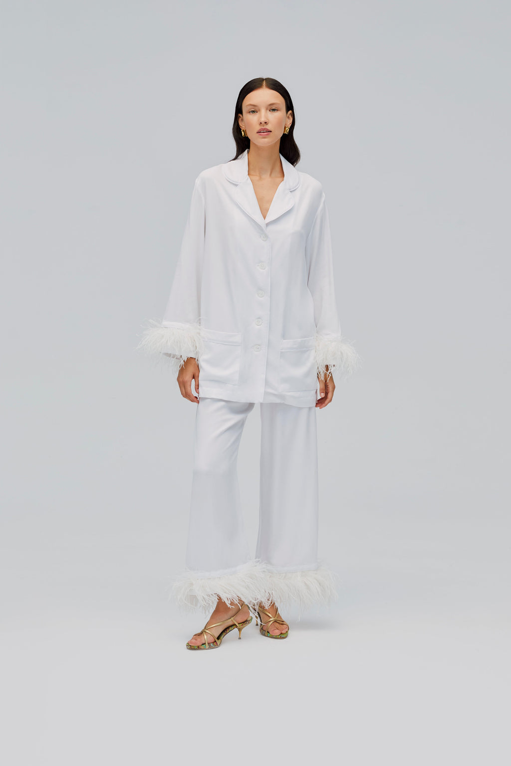 Party Pajamas Set with Detachable Feathers in White