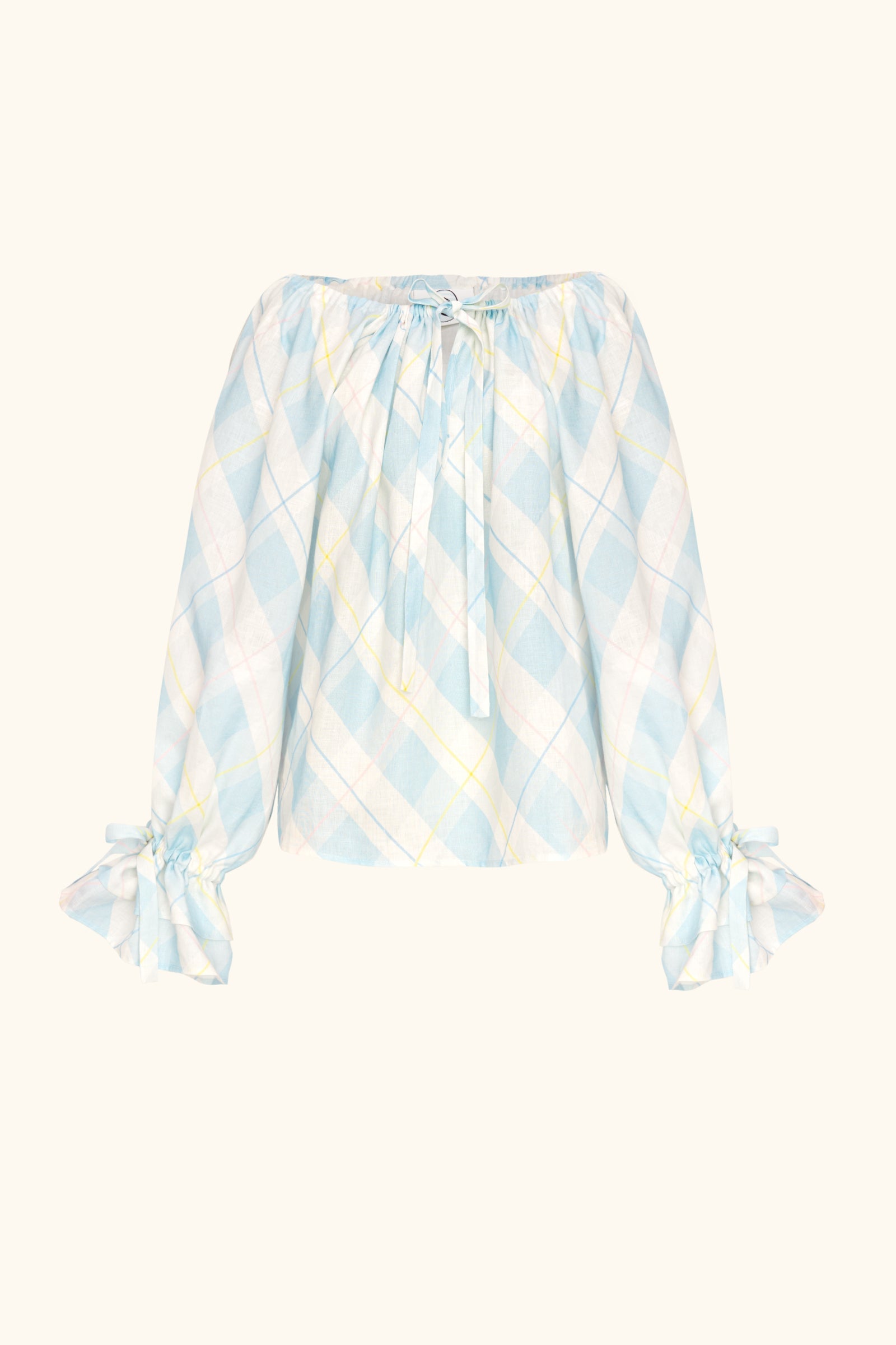 Cha-Cha Lounge Blouse in Blue Plaid