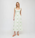 The Cambria Nap Dress - White/Green Arcadia Border