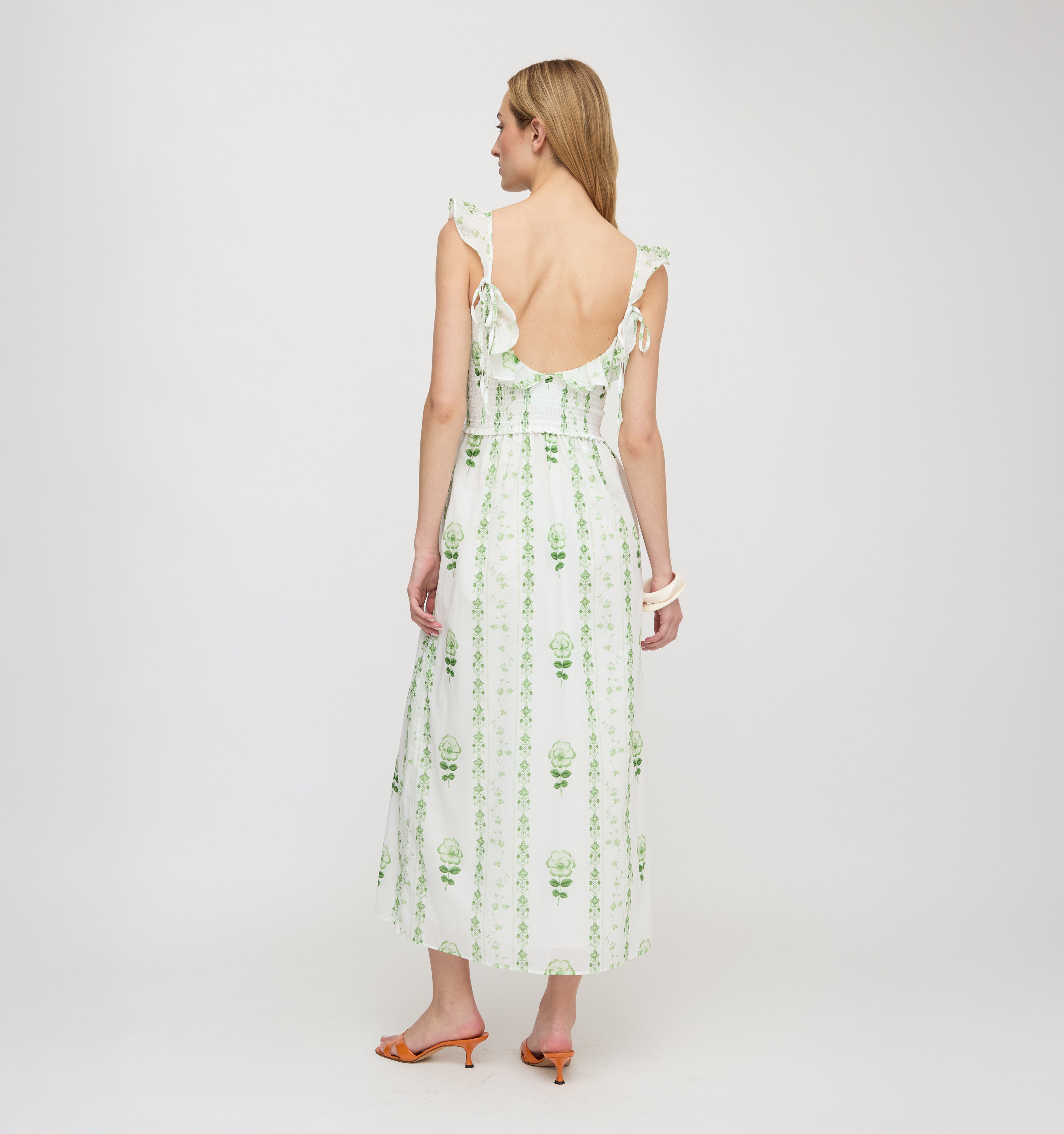 The Cambria Nap Dress - White/Green Arcadia Border