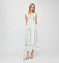 The Lux Nightgown - White/Green Arcadia Border